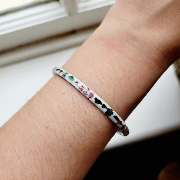 Vintage Cloisonne Floral Bangle Bracelet - Picture 4 of 8